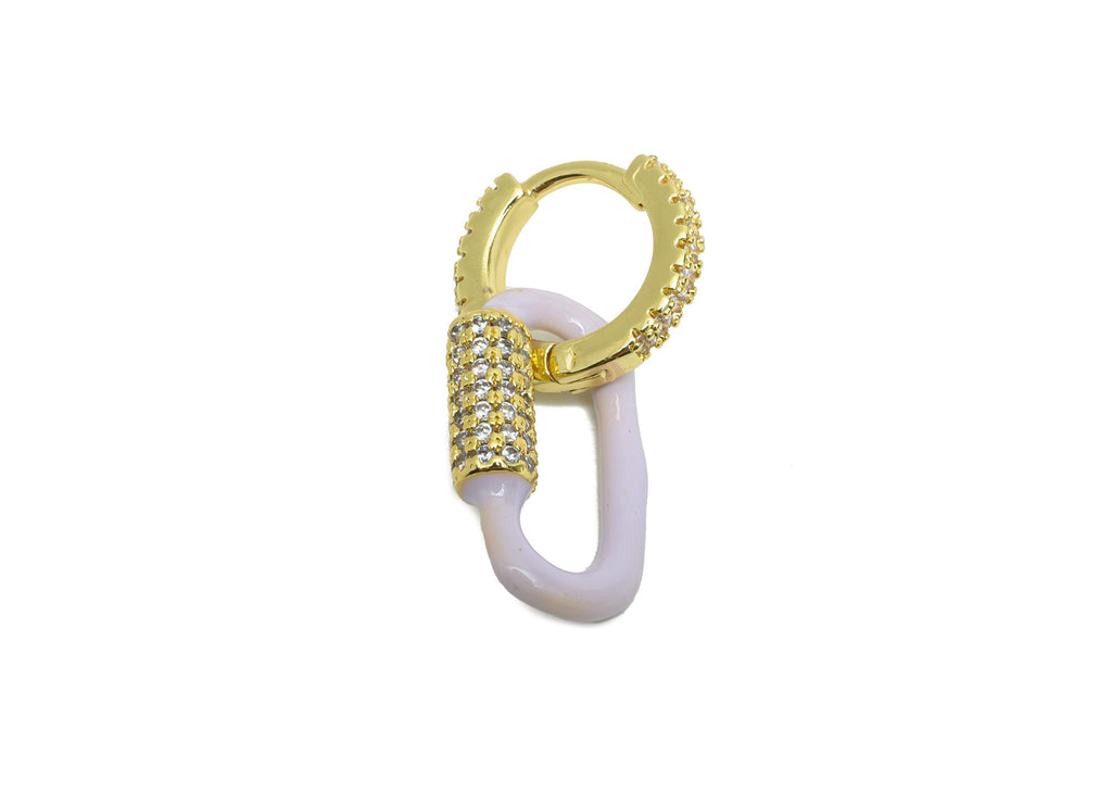 Gold Dangle CZ Hoop Clasp - Purple Enamel Oval Earring - Refined Brass Huggie Hoop Clasp - 18K Real Gold Plated - 24.51x11.7x3.85mm -RGP9785 - DOMEDBAZAAR