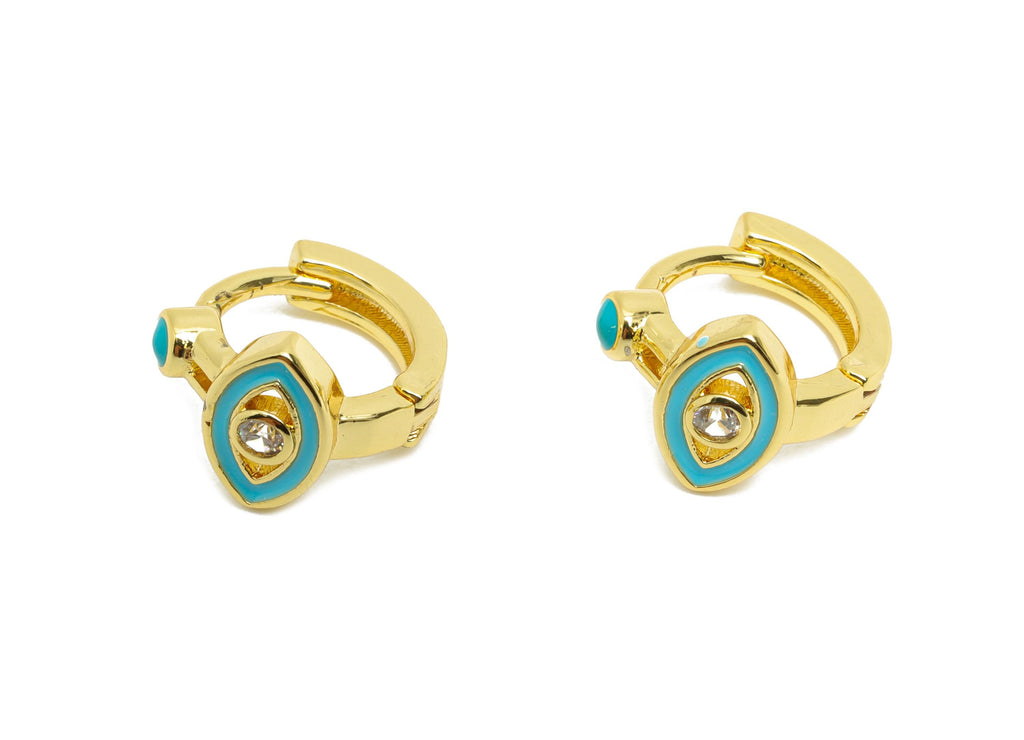 Gold Evil Eye Huggie Hoop Clasp - Mini Enamel Zircon Eye Earring - Modern Brass Hoop Clasp - 18K Real Gold Plated -11.9x11.86x8.67mm-RGP9753 - DOMEDBAZAAR