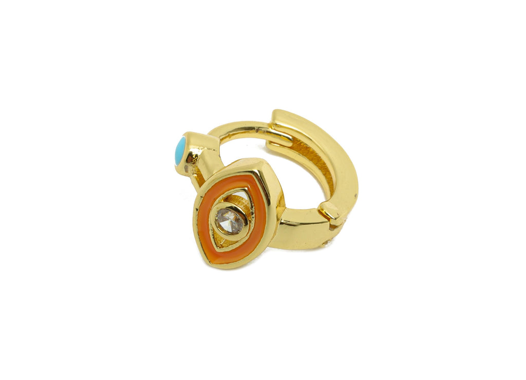 Evil Eye Huggie Hoop - Mini Enamel Zircon Eye Earring - Modern Brass Huggie Hoop Clasp - 18K Real Gold Plated -11.9x11.86x8mm - RGP9754 - DOMEDBAZAAR