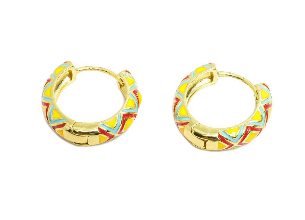 Brass Bohemian Hoop Clasp - Colorful Enamel Hoop Jewelry - Fun and Chic Lightweight Earring Hoop - 18K Real Gold Plated - 22x20x5mm -RGP9768 - DOMEDBAZAAR
