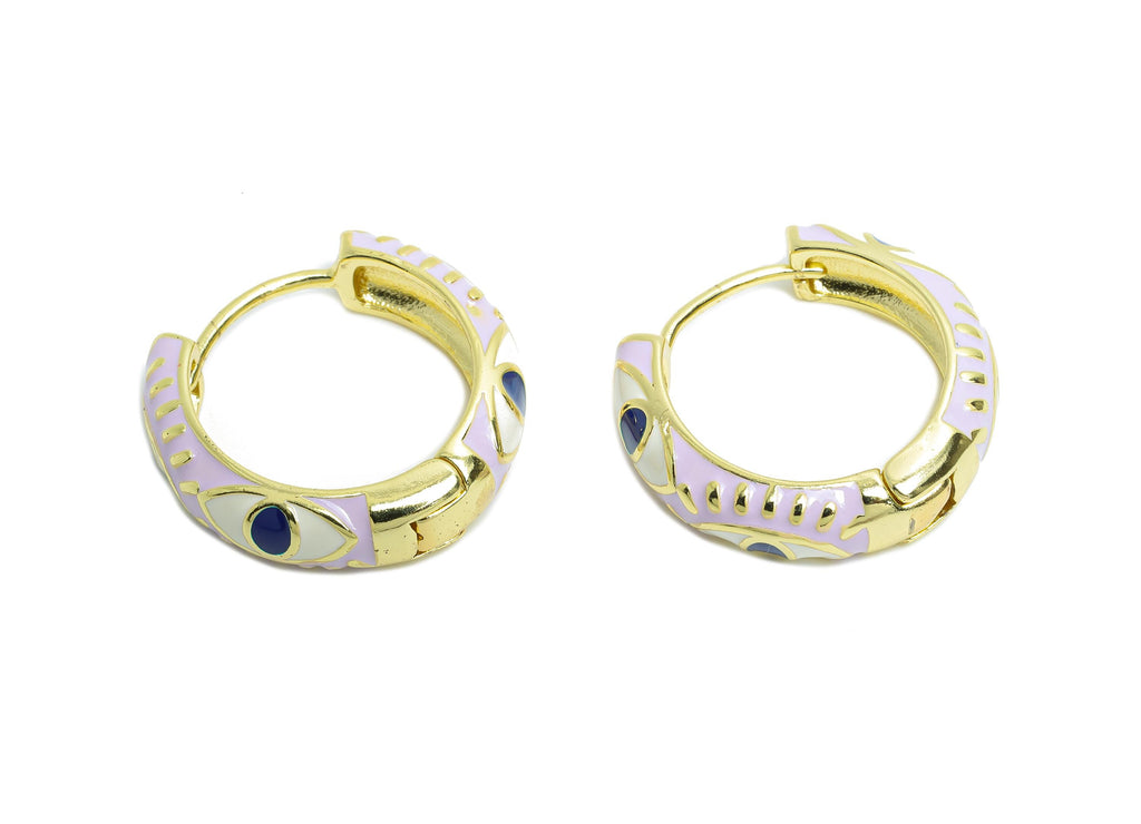 Eye Bohemian Hoop Clasp - Colorful Enamel Hoop Jewelry - Brass Fun Mystery Earring Hoop - 18K Real Gold Plated - 21x20x5.92mm -RGP9770 - DOMEDBAZAAR