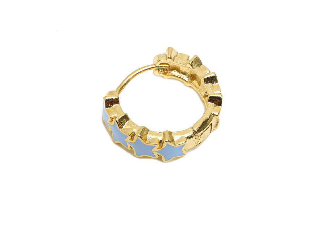 Brass Bohemian Star Hoop - Colorful Enamel Hoop Jewelry - Modern Lightweight Earring Hoop - 18K Real Gold Plated - 21x18x7.01mm - RGP9769 - DOMEDBAZAAR