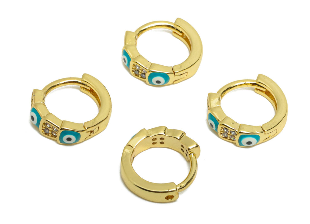Brass Evil Eye Hoop - Brass Enamel Hoop Huugie - Modern Eye-Catching Protection Bold Jewelry - 18K Real Gold Plated - 11x10x3mm - RGP9756 - DOMEDBAZAAR