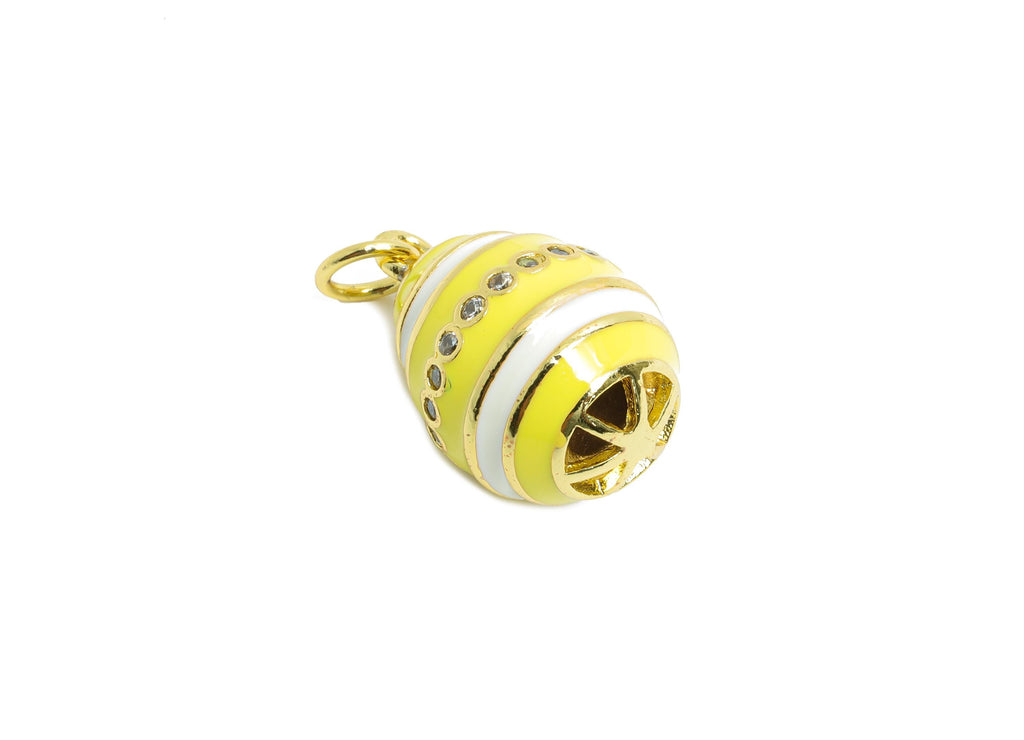 Brass Easter Eggs Pendant - Enamel CZ Stripes Pendant for Necklace - Refined Gold Jewelry - 18K Gold Plated - 21.17x13.65x13.54mm - RGP9736 - DOMEDBAZAAR