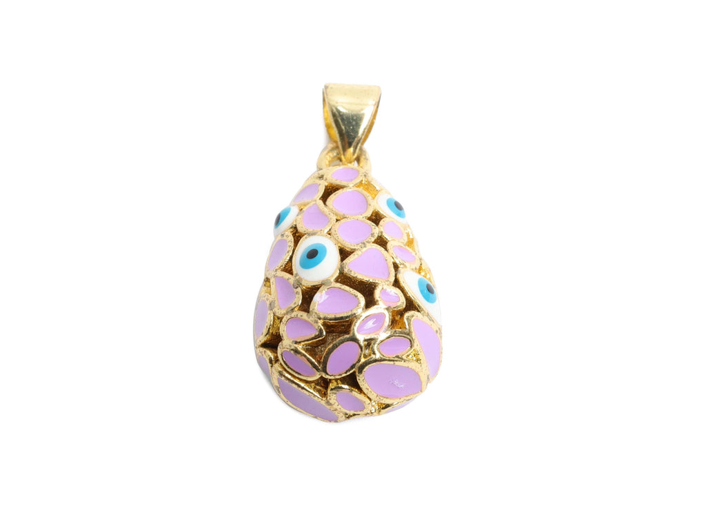 Brass Easter Eggs Pendant - Enamel CZ Hollow Evil Eye Necklace Pendant - Refined Gold Jewelry - 18K Gold Plated - 21.5x11.94x12mm - RGP9737 - DOMEDBAZAAR