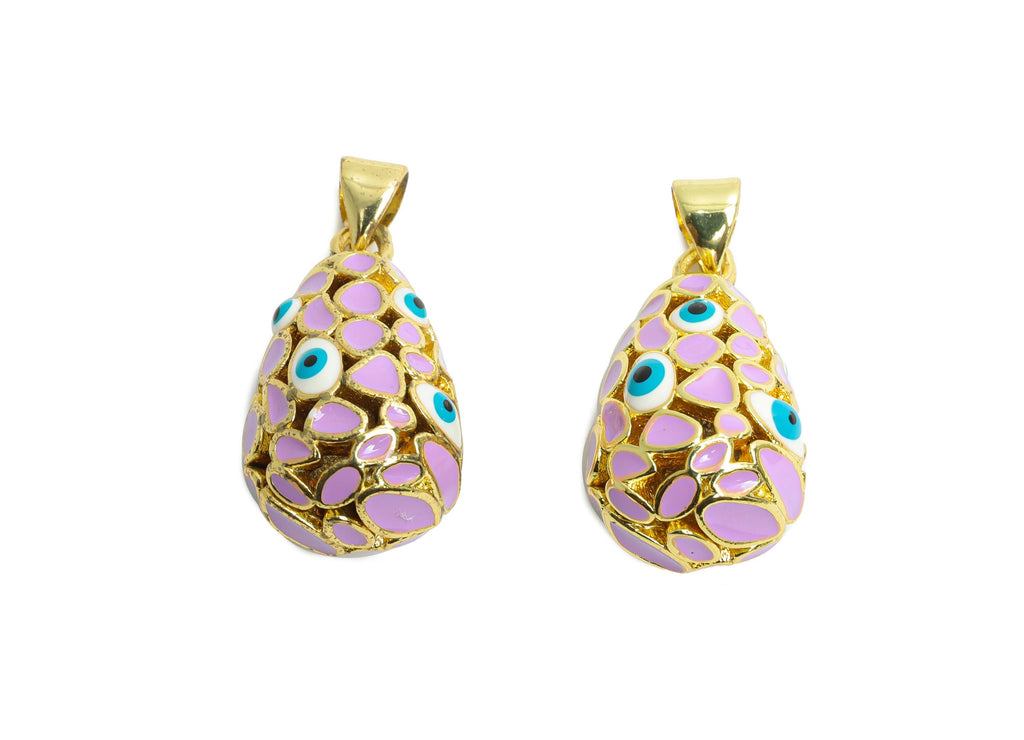 Brass Easter Eggs Pendant - Enamel CZ Hollow Evil Eye Necklace Pendant - Refined Gold Jewelry - 18K Gold Plated - 21.5x11.94x12mm - RGP9737 - DOMEDBAZAAR