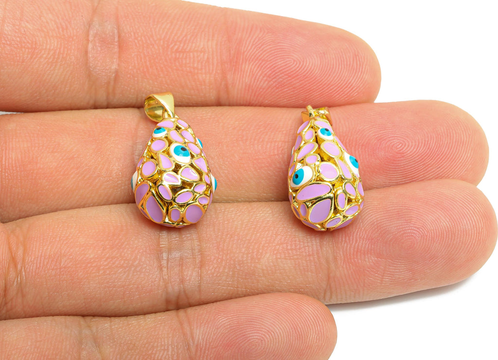 Brass Easter Eggs Pendant - Enamel CZ Hollow Evil Eye Necklace Pendant - Refined Gold Jewelry - 18K Gold Plated - 21.5x11.94x12mm - RGP9737 - DOMEDBAZAAR
