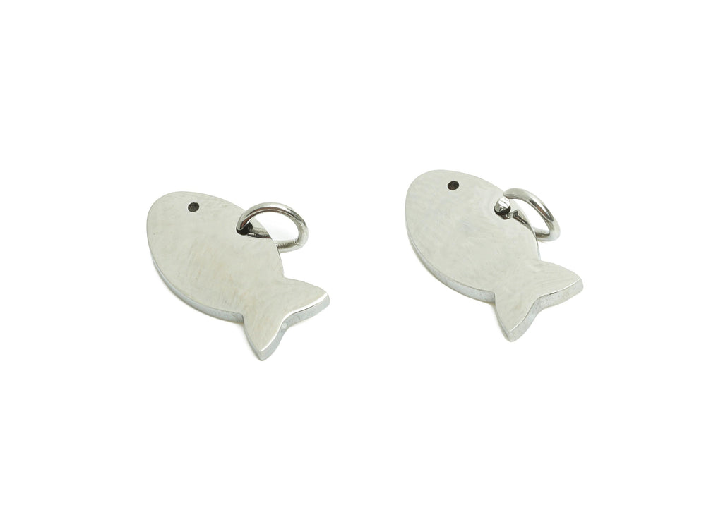 Steel Fish Earring Charm - Stainless Steel Marine Pendant - Minimalist Fish Pendant - Cute Fish Charm - Steel Lucky Fish - 14x7x1mm -SS1558 - DOMEDBAZAAR