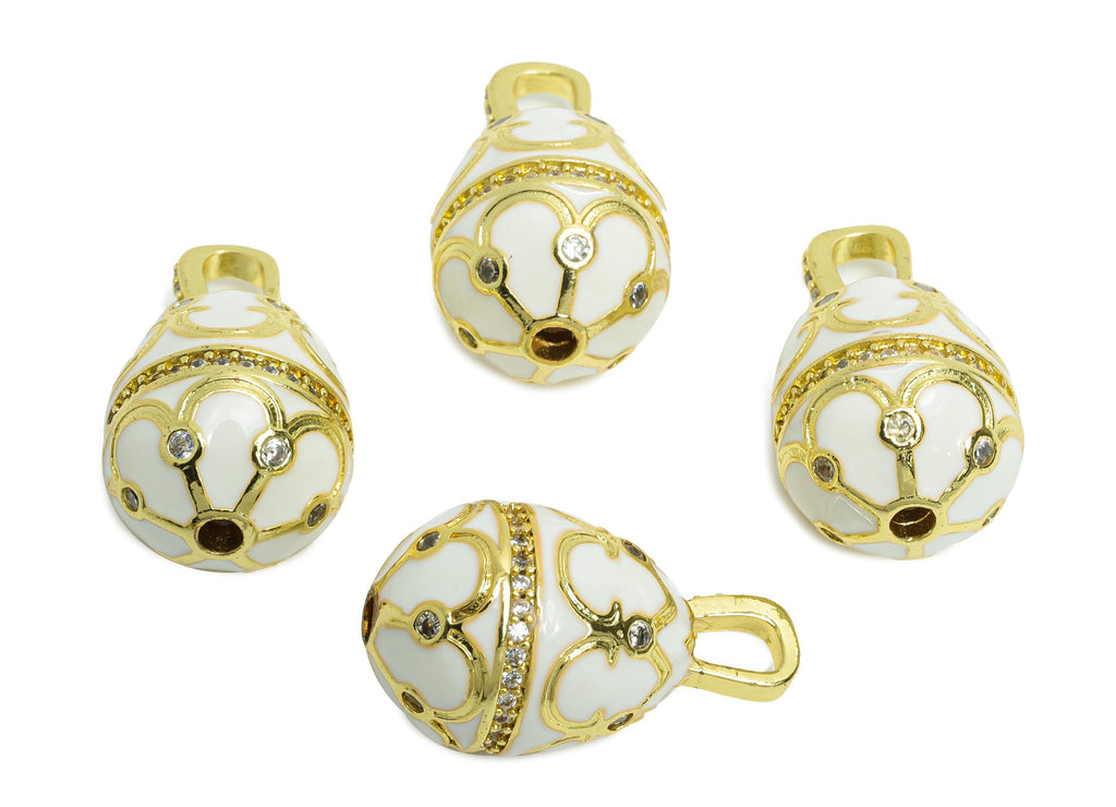 Brass Easter Eggs Pendant - Enamel CZ Pattern Pendant for Necklace - Refined Gold Jewelry - 18K Real Gold Plated -23.67x13.47x13.6mm-RGP9735 - DOMEDBAZAAR