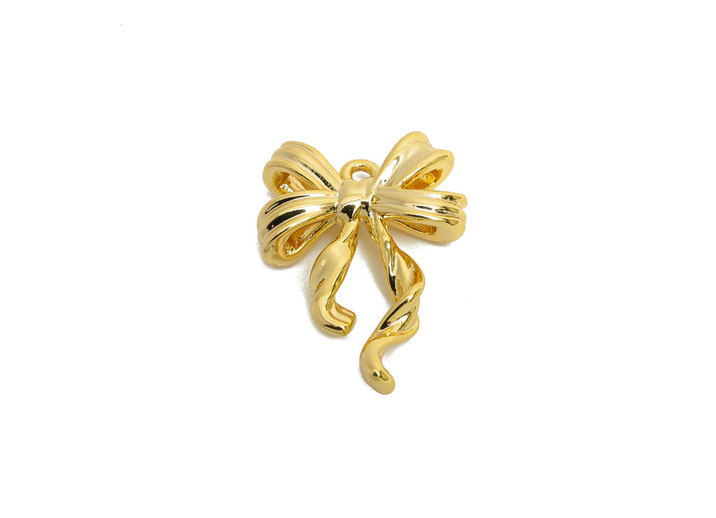 Brass Bowtie Earring Charms - Dainty Gold Bowtie Pendant for Necklace - Refined Jewelry DIY - 18K Real Gold Plated - 19.7x13.6x3.7mm-RGP9905 - DOMEDBAZAAR