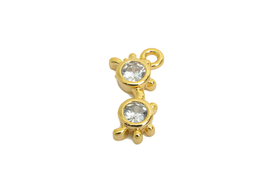 Brass Glasses Earring Charm - Gold Mini Zircon Glasses Charms for Bracelets - Chic Jewelry - 18K Real Gold Plated - 12.7x6.3x2.4mm - RGP9903 - DOMEDBAZAAR