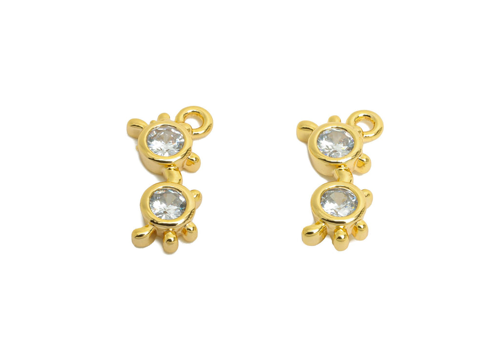 Brass Glasses Earring Charm - Gold Mini Zircon Glasses Charms for Bracelets - Chic Jewelry - 18K Real Gold Plated - 12.7x6.3x2.4mm - RGP9903 - DOMEDBAZAAR