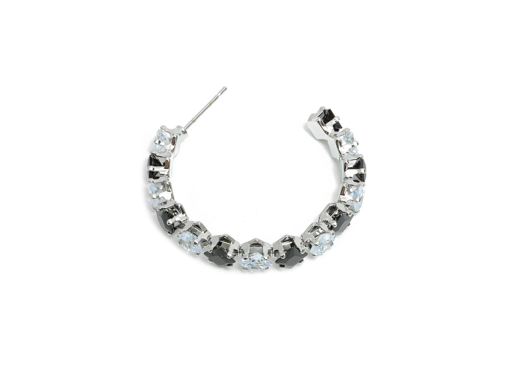 Sparkling C Hoop Post - Inlay Diamond Glass Earring Studs - Luxurious Silver Brass Jewelry - 18K White Gold Plating - 35x30x7mm - RGP9949S - DOMEDBAZAAR