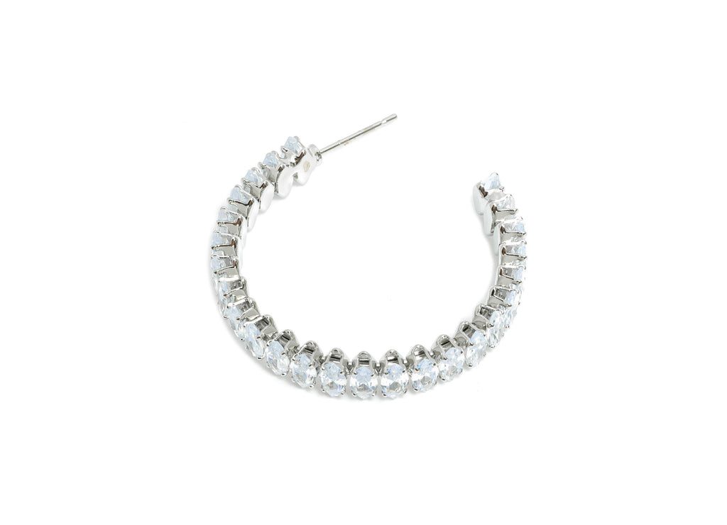 Sparkling C Hoop Post - Inlay Marquise Glass Earring Stud - Luxurious Silver Brass Jewelry - 18K White Gold Plated - 33.6x29x6mm -RGP9942S - DOMEDBAZAAR