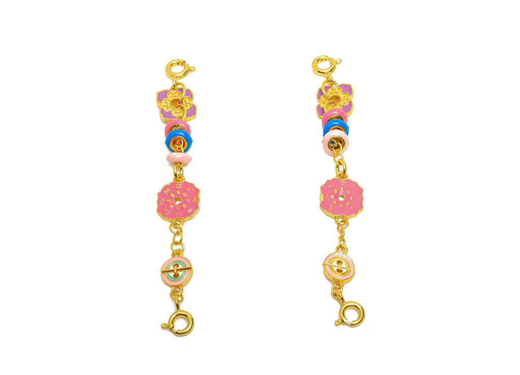 Brass Enamel Floral Charms - Whimsical Charm Bracelet for Women - Secure Clasp Closure for Easy Wear - 24k Gold Plated - 62x7x4mm - RGP10725 - DOMEDBAZAAR