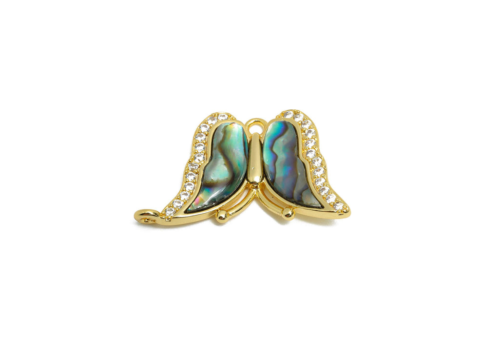 Brass CZ Butterfly Pendant - Gold Zircon Abalone Shell Pendant with Loop - Refined Jewelry - 18K Gold-Plated - 25.61x15.75x3.67mm - RGP10658 - DOMEDBAZAAR