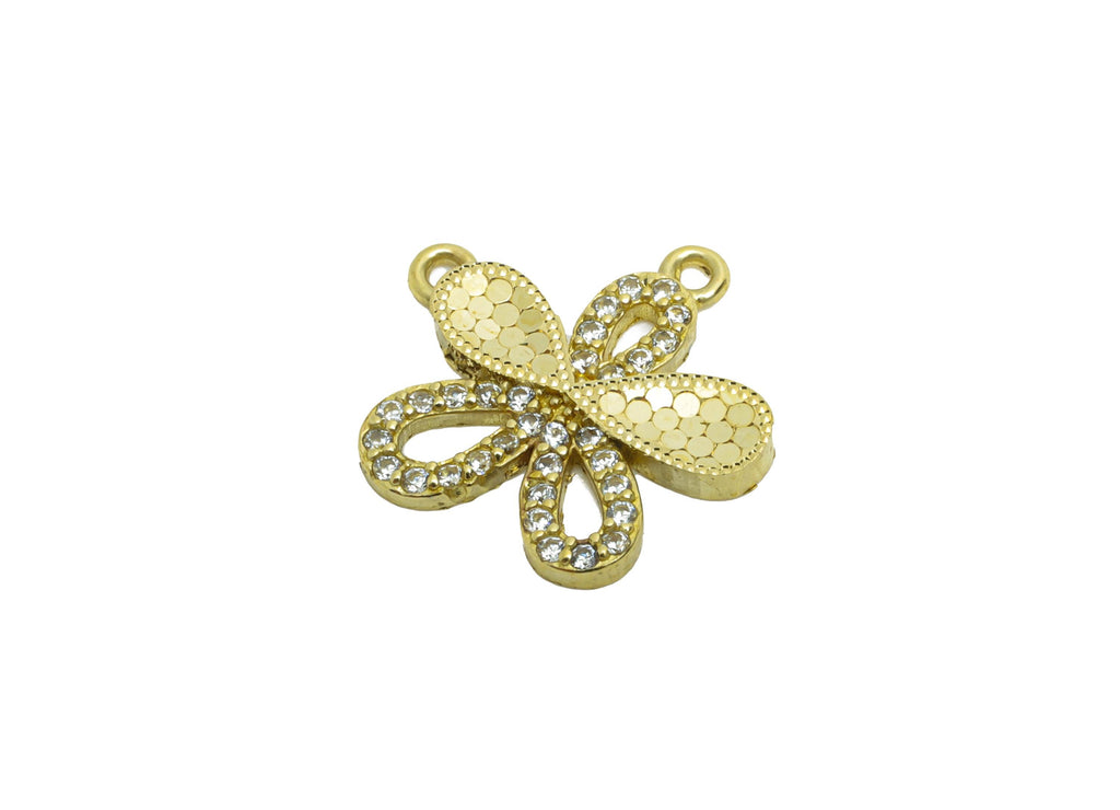 Brass Floral Earring Charm - Raw Brass Textured Laser Cut Daisy Charm - Cubic Zircon Flower Jewelry - Luxury Pendant - 14x14x1mm -PP11159 - DOMEDBAZAAR