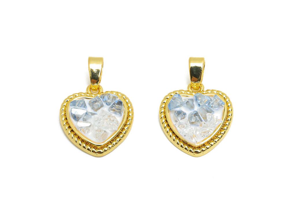 Brass Heart Pendant - Gold Textured Enamel CZ Pendant - Sparkling Necklace Jewelry DIY - 18K Real Gold-Plated - 14.3x12.56x3.78mm - RGP10684 - DOMEDBAZAAR