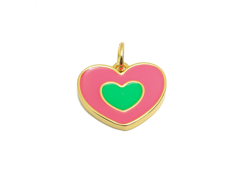 Modern Heart Earring Charm - Brass Colorful Enamel Heart Charm - Gold Framed Heart Pendant - 18K Real Gold Plated - 13x14x1.82mm - RGP10557 - DOMEDBAZAAR