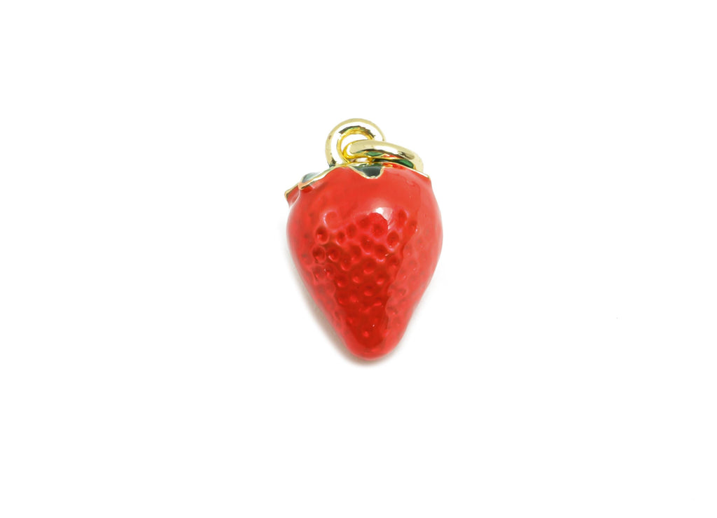 Brass Strawberry Bracelet Charms - Mini Enamel Fruit Charms - Jewelry Accessories DIY - 18K Real Gold-Plated - 11.48x7.03x7.03mm - RGP10594 - DOMEDBAZAAR