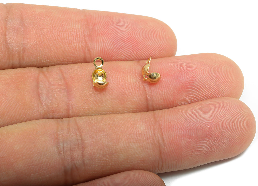 4mm Gold Crimp Cover - Brass Gold Bead Cover Component - Crafting Tools - DIY Jewelry Necklace - 18K Real Gold Plated - 12x4x1.5mm - RGP9372 - DOMEDBAZAAR