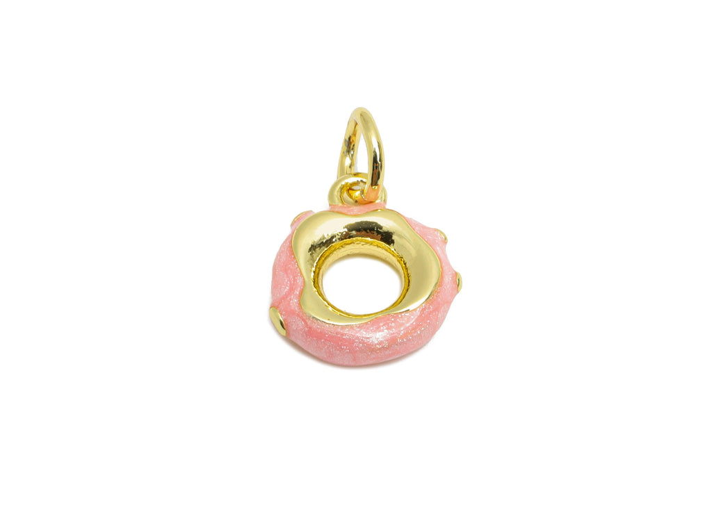 Brass Donut Earring Charm - Cute Enamel Charm for Bracelet - For Hand Woven Bracelets - 18K Real Gold-Plated - 10.93x9.61x2mm - RGP10536 - DOMEDBAZAAR