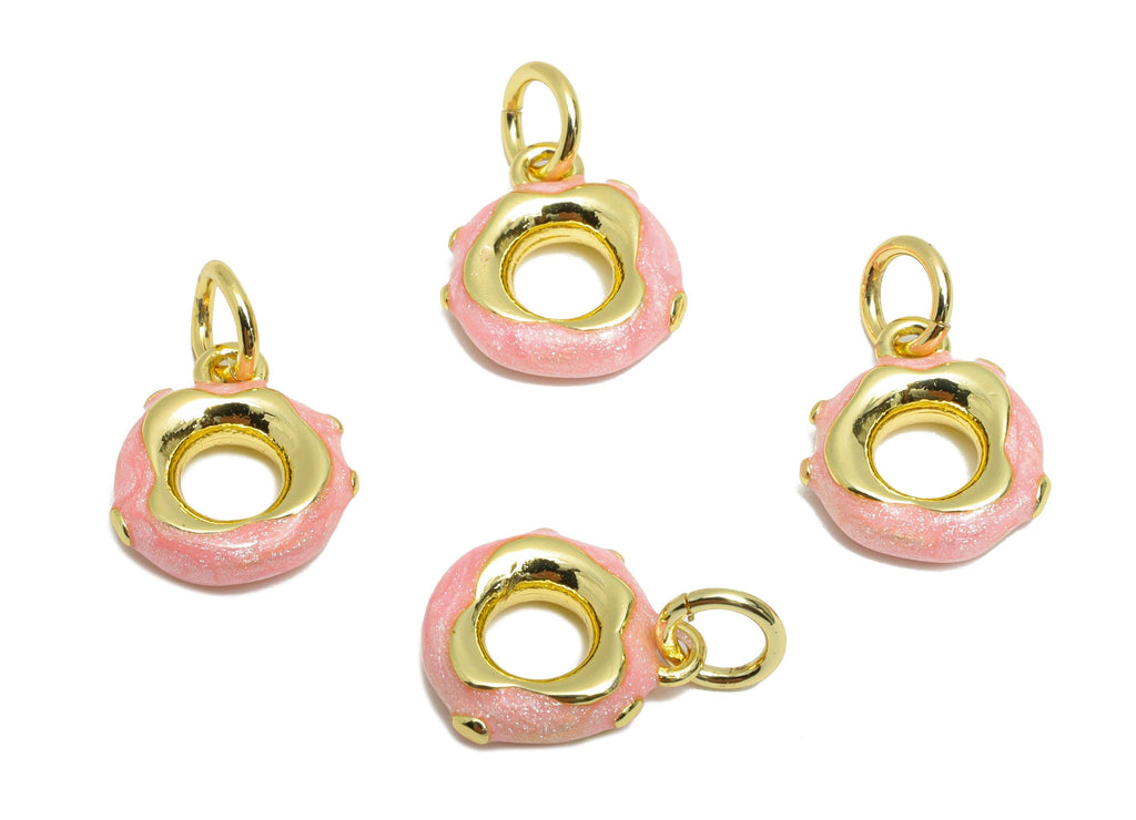 Brass Donut Earring Charm - Cute Enamel Charm for Bracelet - For Hand Woven Bracelets - 18K Real Gold-Plated - 10.93x9.61x2mm - RGP10536 - DOMEDBAZAAR
