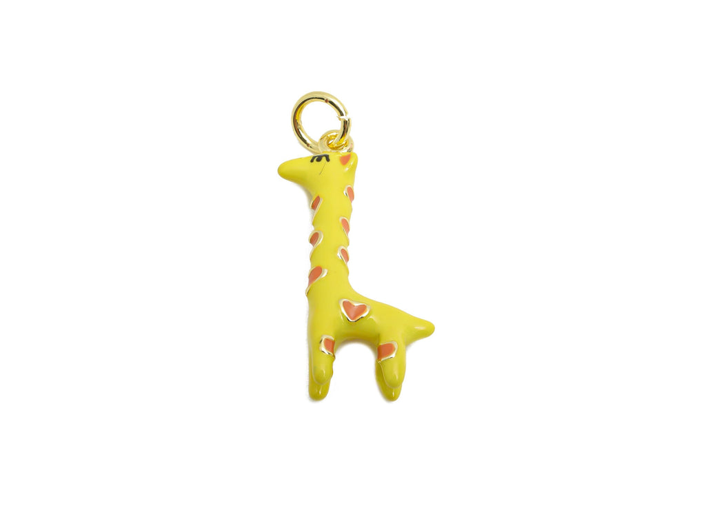 Brass Giraffe Charm - Cute Colorful Enamel Charm for Bracelet - Delicate Crafting Bracelet - 18K Real Gold Plating - 23x9x4mm - RGP10544 - DOMEDBAZAAR