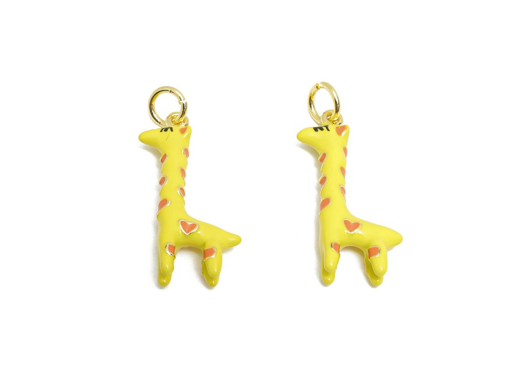 Brass Giraffe Charm - Cute Colorful Enamel Charm for Bracelet - Delicate Crafting Bracelet - 18K Real Gold Plating - 23x9x4mm - RGP10544 - DOMEDBAZAAR