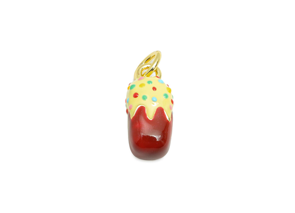 Brass Cake Charm - Cute Colorful Enamel Charm for Bracelet - Delicate Crafting Bracelet - 18K Real Gold Plating - 13.82x6x6.43mm - RGP10579 - DOMEDBAZAAR