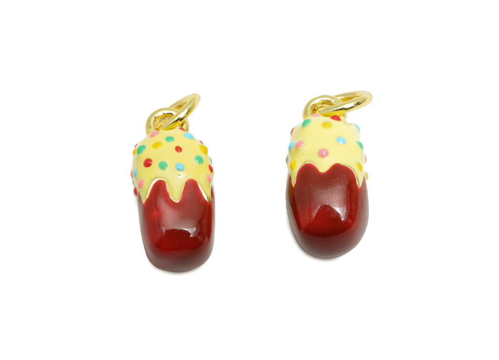Brass Cake Charm - Cute Colorful Enamel Charm for Bracelet - Delicate Crafting Bracelet - 18K Real Gold Plating - 13.82x6x6.43mm - RGP10579 - DOMEDBAZAAR