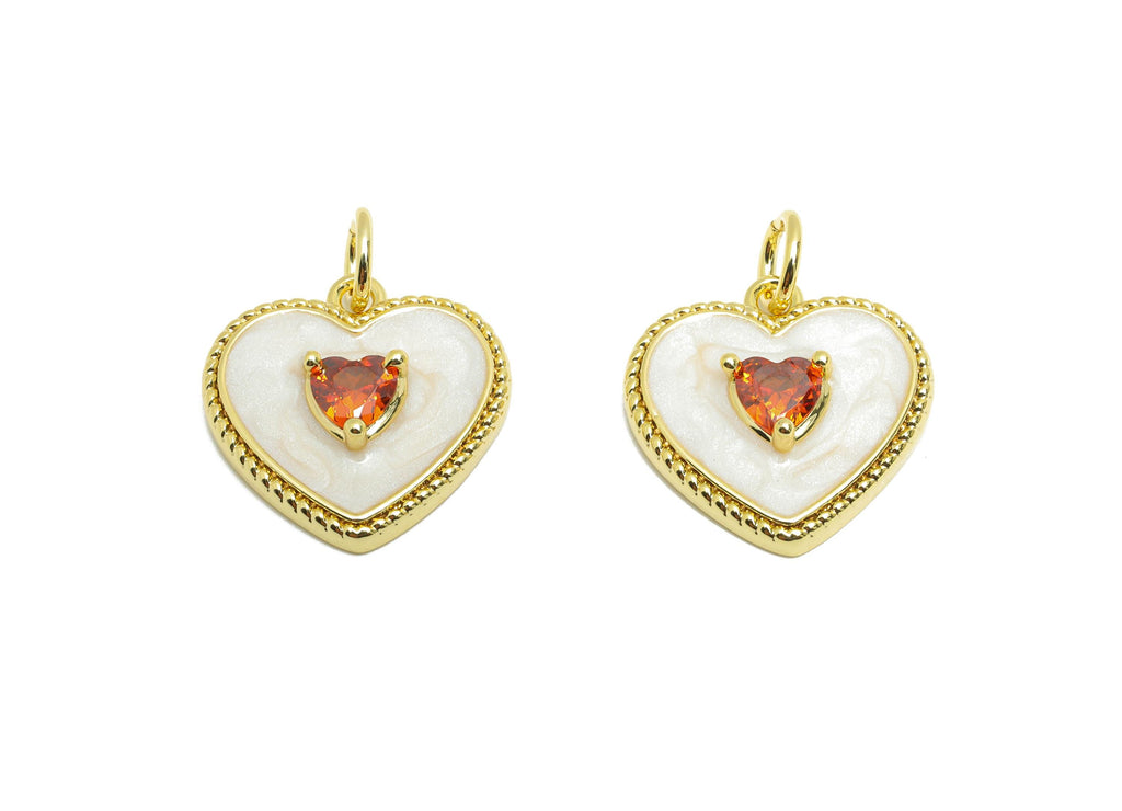 Brass Heart Earring Charm - Colorful Enamel Charm for Bracelet - Vintage Cubic Zircon Charm - 18K Real Gold-Plated - 14x14x4mm - RGP10563 - DOMEDBAZAAR