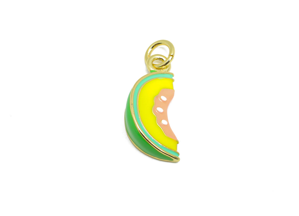 Brass Watermelon Earring Charm - Colorful Enamel Charm for Bracelet -  Summer Cute Jewelry - 18K Real Gold-Plated - 18x7x4.81mm - RGP10541 - DOMEDBAZAAR