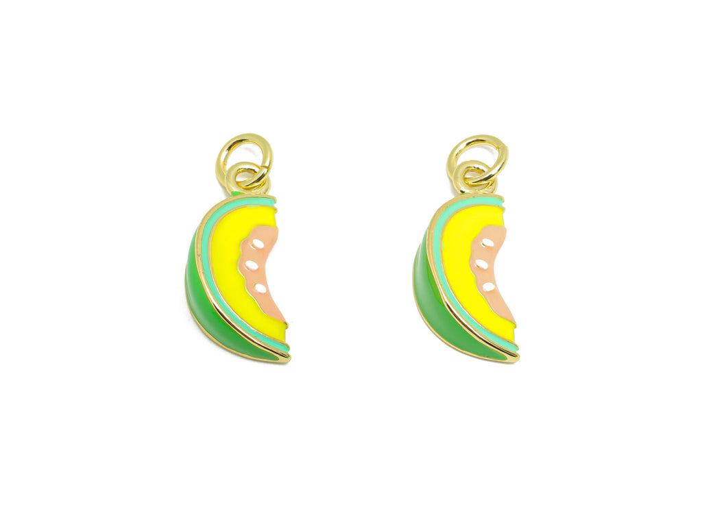 Brass Watermelon Earring Charm - Colorful Enamel Charm for Bracelet -  Summer Cute Jewelry - 18K Real Gold-Plated - 18x7x4.81mm - RGP10541 - DOMEDBAZAAR