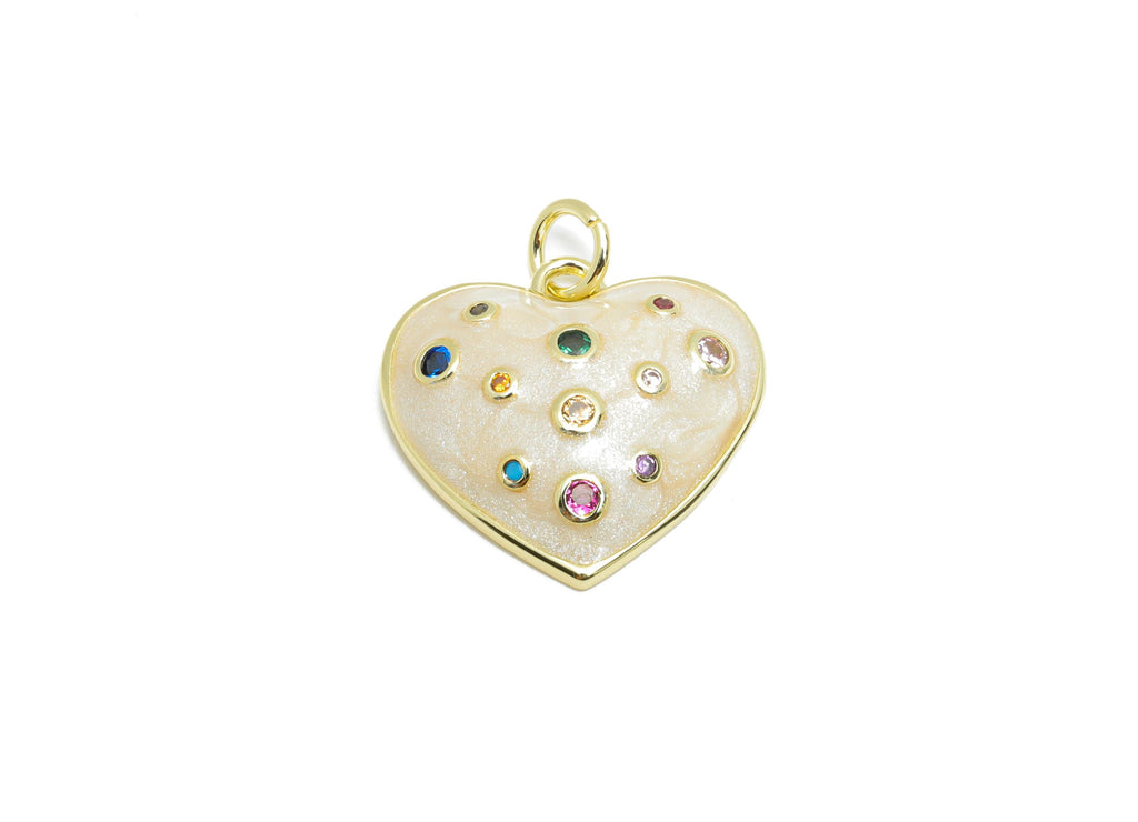 Brass Heart Earring Charm - Brass Enamel Charm for Necklace - Cubic Zircon Crafting Jewelry - 18K Real Gold-Plated - 17x18x4mm - RGP10542 - DOMEDBAZAAR