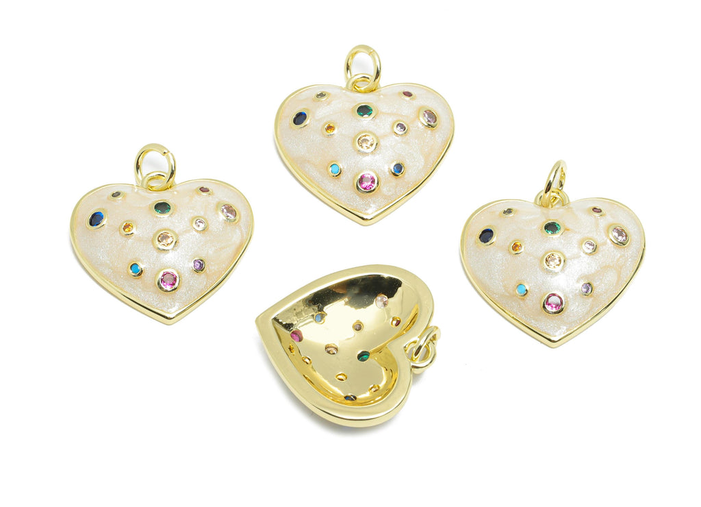 Brass Heart Earring Charm - Brass Enamel Charm for Necklace - Cubic Zircon Crafting Jewelry - 18K Real Gold-Plated - 17x18x4mm - RGP10542 - DOMEDBAZAAR
