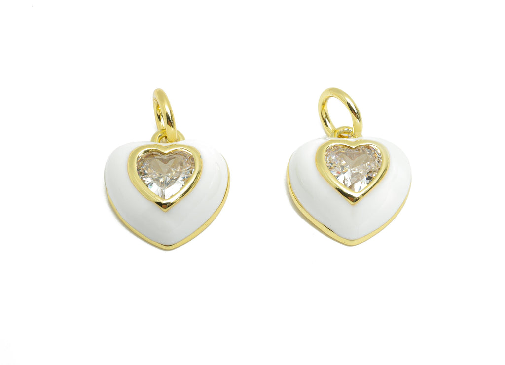 Brass Heart CZ Charm - Brass Dainty Enamel Cubic Zircon Charm - Mini Heart Earring Charm - 18K Real Gold Plated - 11x10x4.15mm - RGP10549 - DOMEDBAZAAR