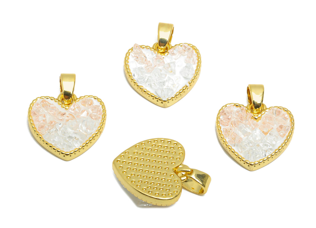 Chic Necklace Pendant - Sparking Gold Enamel Crystals Pendant - Rose Quartz Jewelry - 18K Real Gold Plated Brass - 12x13x3.65mm - RGP10670 - DOMEDBAZAAR