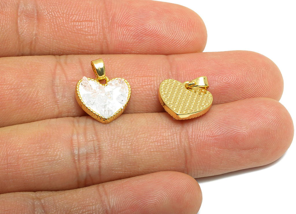 Chic Necklace Pendant - Sparking Gold Enamel Crystals Pendant - Rose Quartz Jewelry - 18K Real Gold Plated Brass - 12x13x3.65mm - RGP10670 - DOMEDBAZAAR