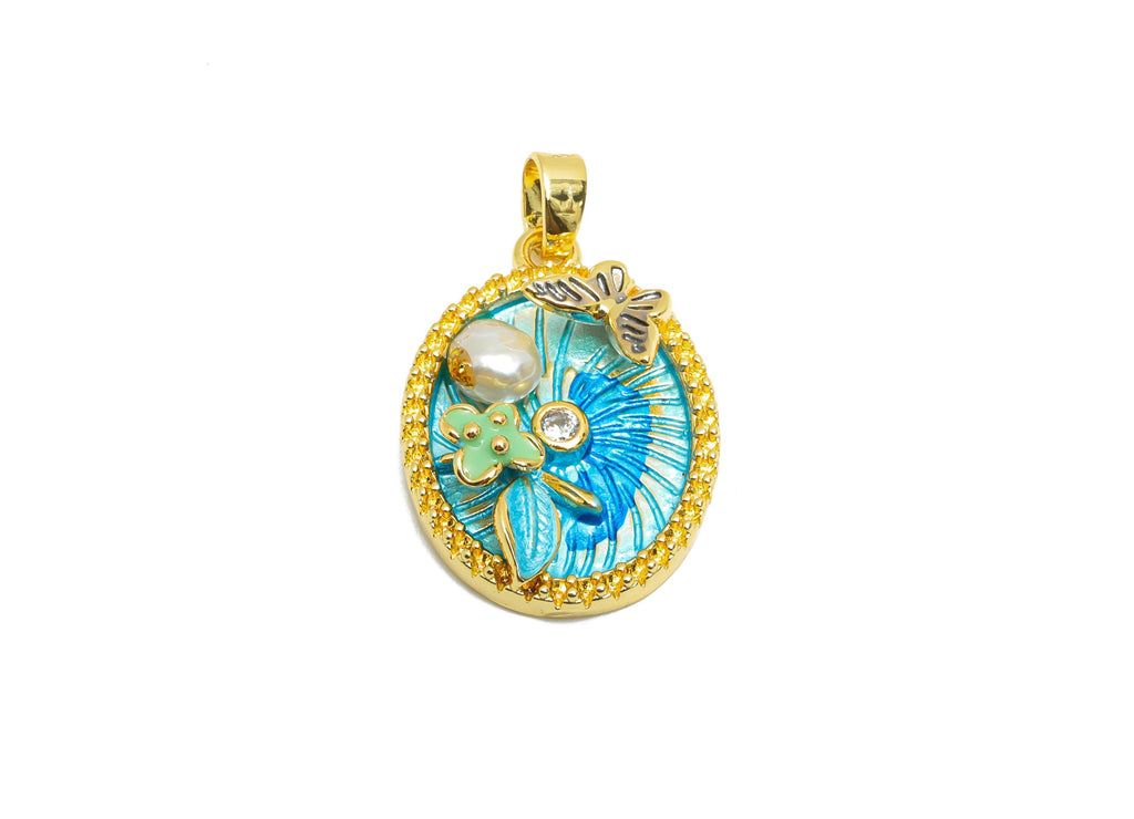 Artistic Pearl Butterfly Pendant - Chic CZ Enamel Brass Pendant - Gold Necklace Pendant - Dainty Jewelry -18K Gold Plated-23x16x5mm-RGP10652 - DOMEDBAZAAR