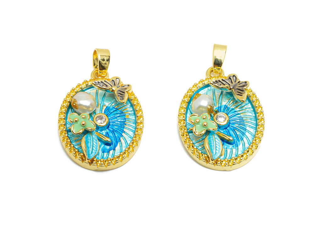 Artistic Pearl Butterfly Pendant - Chic CZ Enamel Brass Pendant - Gold Necklace Pendant - Dainty Jewelry -18K Gold Plated-23x16x5mm-RGP10652 - DOMEDBAZAAR