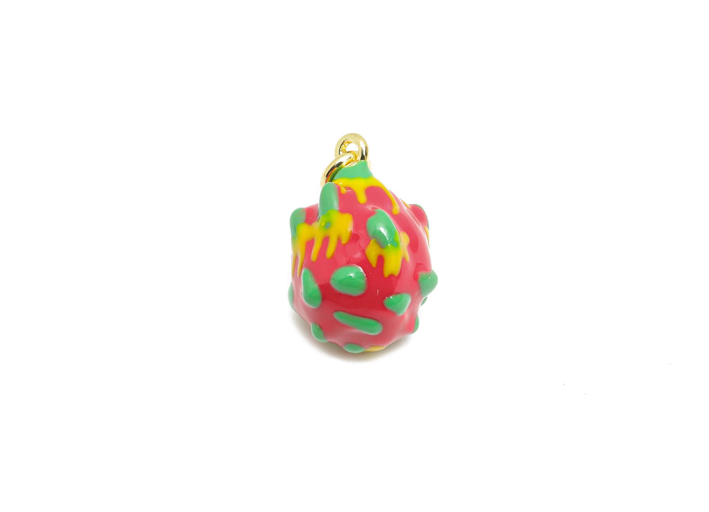 Brass Pitaya Bracelet Charm - Colorful Enamel Dragon Fruit Charm - Unique Food Pendant - 18K Real Gold Plated - 15.48x11.5x9.87mm - RGP10586 - DOMEDBAZAAR