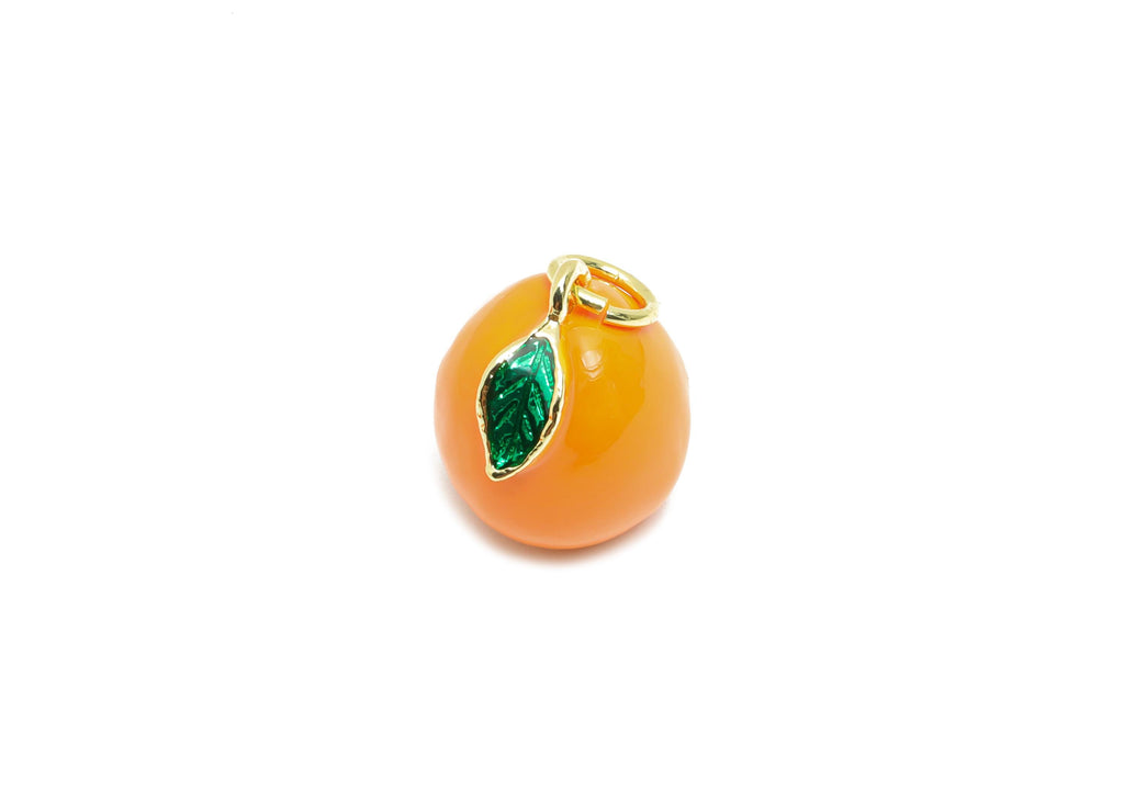 Brass Orange Bracelet Charm - Colorful Enamel Orange Fruit Charm - Unique Food Pendant - 18K Real Gold Plated - 13.5x11.16x10.98mm -RGP10588 - DOMEDBAZAAR