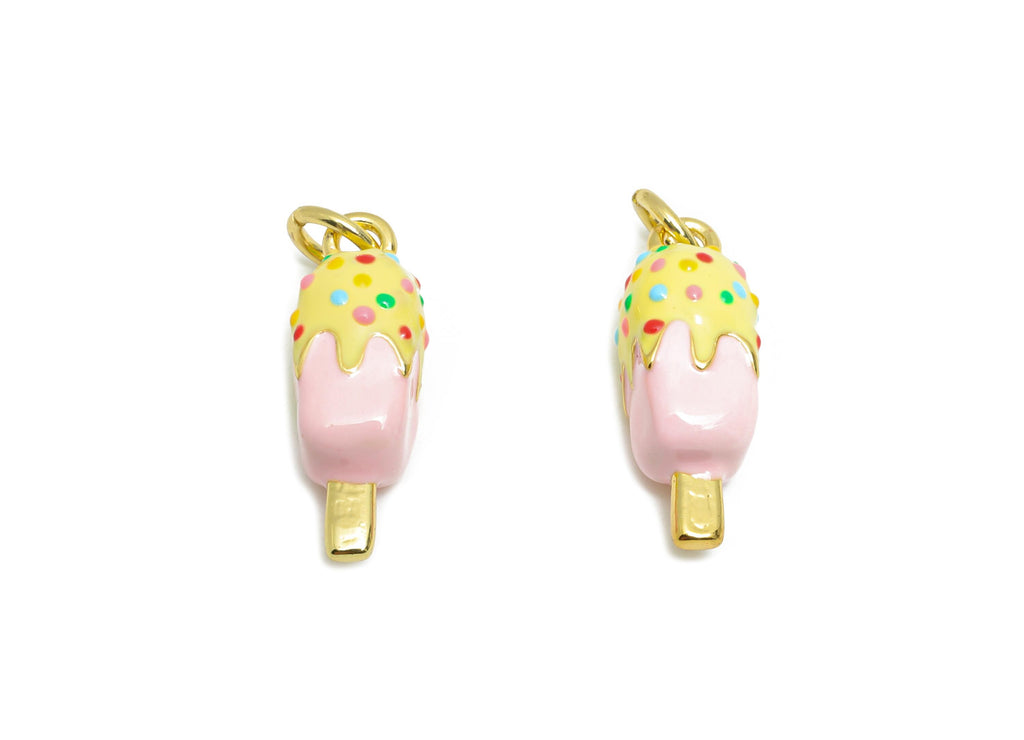 Brass Ice Cream Bracelet Charm - Colorful Enamel Popsicle Pendant - Fun Summer Jewelry - 18K Real Gold-Plated - 17.34x6.56x6.56mm - RGP10574 - DOMEDBAZAAR