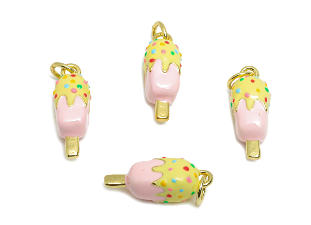 Brass Ice Cream Bracelet Charm - Colorful Enamel Popsicle Pendant - Fun Summer Jewelry - 18K Real Gold-Plated - 17.34x6.56x6.56mm - RGP10574 - DOMEDBAZAAR