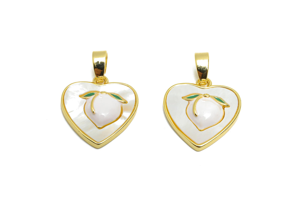 Shell Peach Heart Pendant - Chic Brass Enamel Pendant - Refined Heart Necklace Jewelry - 18K Real Gold Plated - 15.32x14.19x3.23mm -RGP10680 - DOMEDBAZAAR