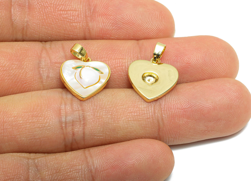 Shell Peach Heart Pendant - Chic Brass Enamel Pendant - Refined Heart Necklace Jewelry - 18K Real Gold Plated - 15.32x14.19x3.23mm -RGP10680 - DOMEDBAZAAR