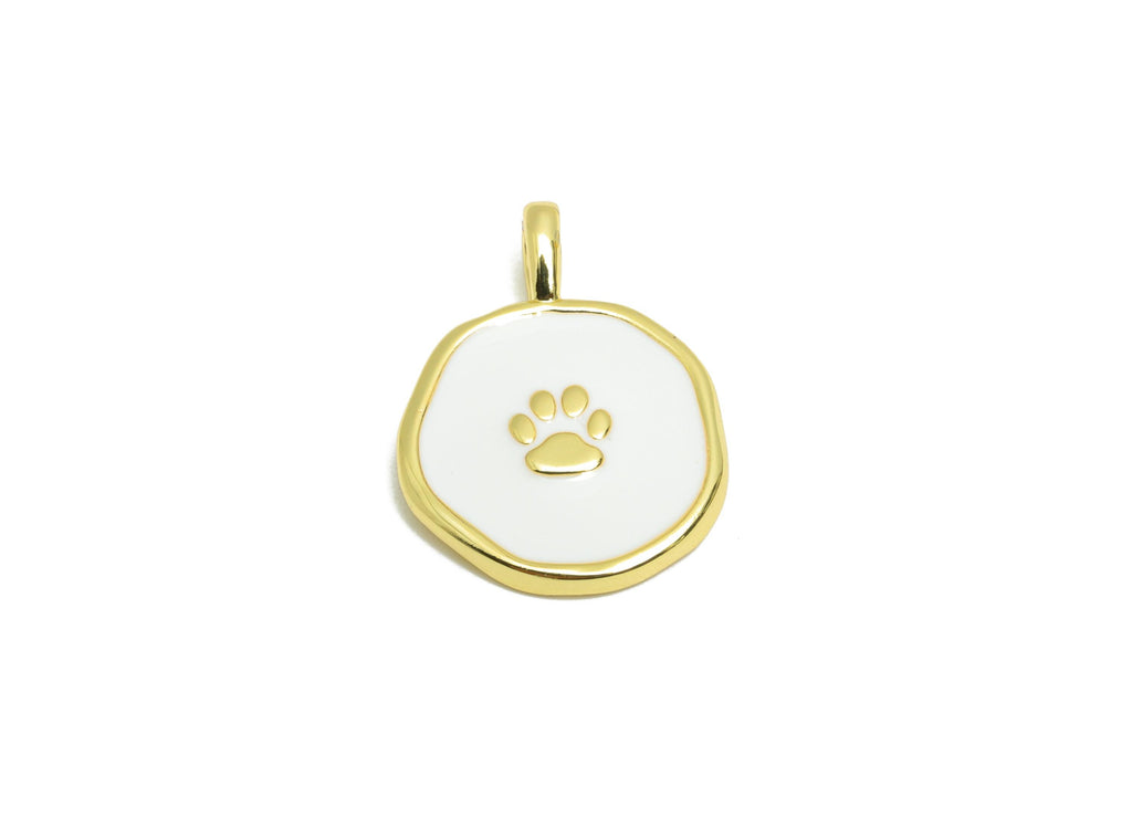 Brass Paw Bracelet Pendant - Colorful Enamel Cute Pendant - Gold Enamel Pet Jewelry - 18K Real Gold-Plated - 18x13x1.94mm - RGP10571 - DOMEDBAZAAR