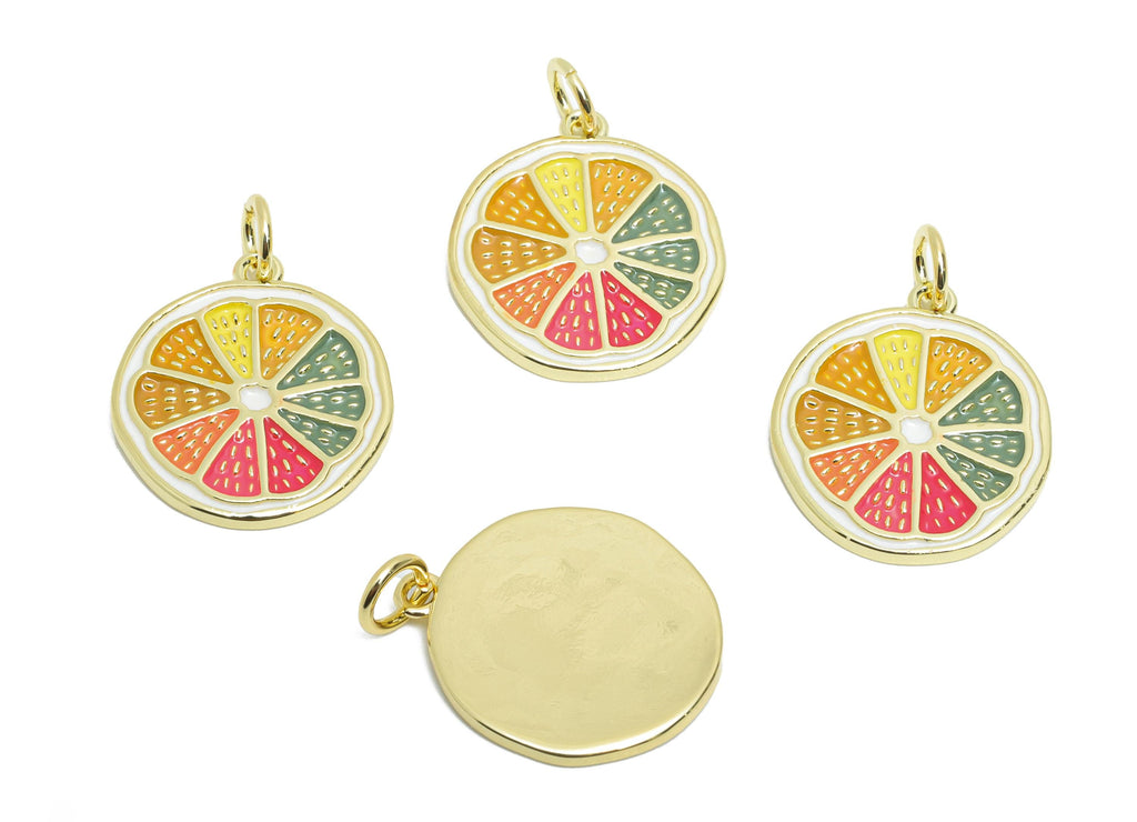 Brass Lemon Bracelet Pendant - Colorful Enamel Fruit Pendant - Gold Rainbow Enamel Jewelry - 18K Real Gold-Plated - 18x15x1.52mm - RGP10583 - DOMEDBAZAAR