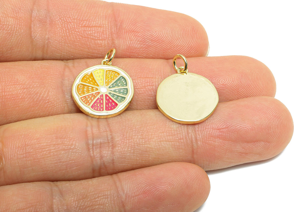 Brass Lemon Bracelet Pendant - Colorful Enamel Fruit Pendant - Gold Rainbow Enamel Jewelry - 18K Real Gold-Plated - 18x15x1.52mm - RGP10583 - DOMEDBAZAAR